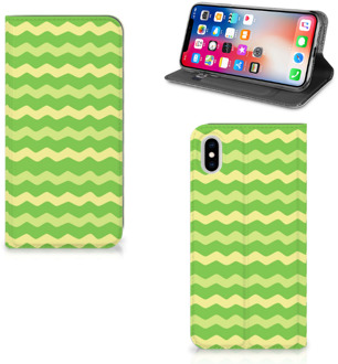 B2Ctelecom iPhone Xs Max Standcase Hoesje Design Waves Green