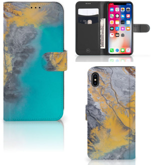 B2Ctelecom iPhone Xs Max Telefoonhoesje Marble Blue Gold