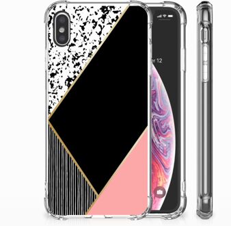 B2Ctelecom iPhone Xs Max  TPU-siliconen Hoesje Black Pink Shapes