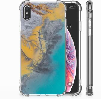 B2Ctelecom iPhone Xs Max  TPU-siliconen Hoesje Design Marble Blue Gold