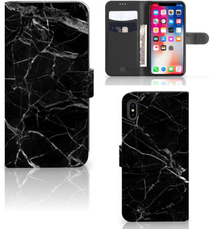 B2Ctelecom iPhone Xs Max Uniek Bookcase Hoesje Marmer Zwart