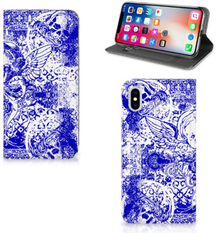 B2Ctelecom iPhone Xs Max Uniek Standcase Hoesje Angel Skull Blue