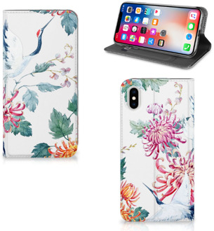 B2Ctelecom iPhone Xs Max Uniek Standcase Hoesje Bird Flowers