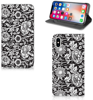 B2Ctelecom iPhone Xs Max Uniek Standcase Hoesje Black Flowers