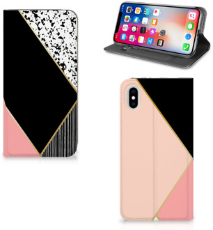 B2Ctelecom iPhone Xs Max Uniek Standcase Hoesje Black Pink Shapes