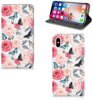 B2Ctelecom iPhone Xs Max Uniek Standcase Hoesje Butterfly Roses