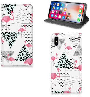 B2Ctelecom iPhone Xs Max Uniek Standcase Hoesje Flamingo Triangle