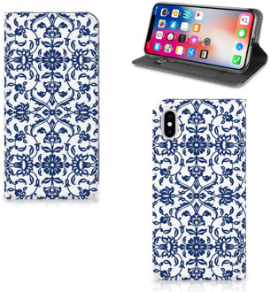 B2Ctelecom iPhone Xs Max Uniek Standcase Hoesje Flower Blue