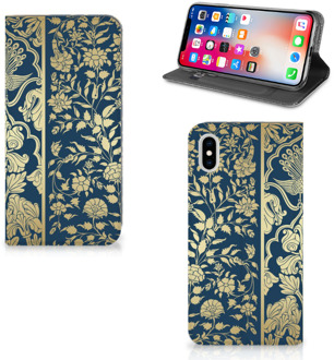 B2Ctelecom iPhone Xs Max Uniek Standcase Hoesje Golden Flowers