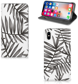 B2Ctelecom iPhone Xs Max Uniek Standcase Hoesje Leaves Grey