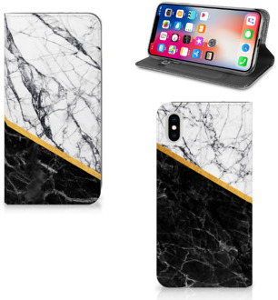 B2Ctelecom iPhone Xs Max Uniek Standcase Hoesje Marble White Black