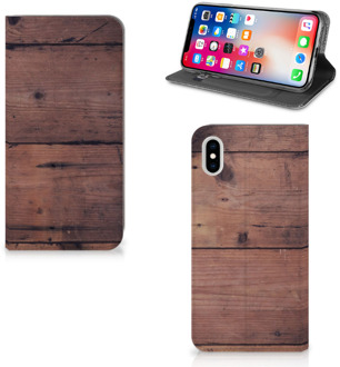 B2Ctelecom iPhone Xs Max Uniek Standcase Hoesje Old Wood