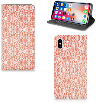 B2Ctelecom iPhone Xs Max Uniek Standcase Hoesje Pattern Orange