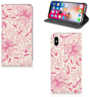 B2Ctelecom iPhone Xs Max Uniek Standcase Hoesje Pink Flowers