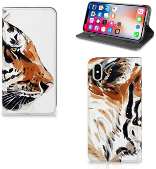 B2Ctelecom iPhone Xs Max Uniek Standcase Hoesje Watercolor Tiger