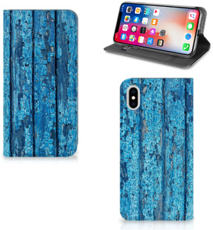 B2Ctelecom iPhone Xs Max Uniek Standcase Hoesje Wood Blue