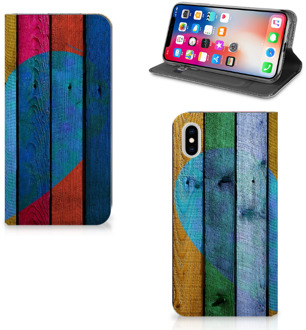 B2Ctelecom iPhone Xs Max Uniek Standcase Hoesje Wood Heart