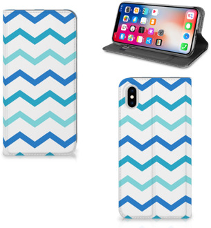 B2Ctelecom iPhone Xs Max Uniek Standcase Hoesje Zigzag Blauw