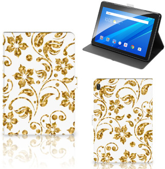 B2Ctelecom Lenovo Tab E10 Tablet Cover Gouden Bloemen