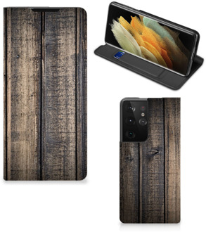 B2Ctelecom Leuk Case Cadeau voor Mannen Samsung Galaxy S21 Ultra Smart Cover Steigerhout