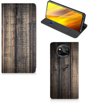 B2Ctelecom Leuk Case Cadeau voor Mannen Xiaomi Poco X3 Smart Cover Steigerhout