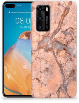 B2Ctelecom Leuk Case Huawei P40 Telefoonhoesje Marmer Oranje