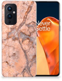 B2Ctelecom Leuk Case OnePlus 9 Telefoonhoesje Marmer Oranje