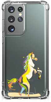 B2Ctelecom Leuk Case Samsung Galaxy S21 Ultra Smartphone hoesje met doorzichtige rand Horse Color