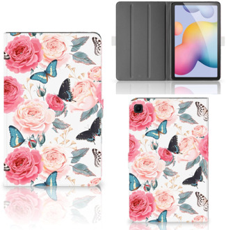 B2Ctelecom Leuk Case Samsung Galaxy Tab S6 Lite Hoes met Magneetsluiting Butterfly Roses