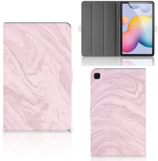 B2Ctelecom Leuk Case Samsung Galaxy Tab S6 Lite Tablet Hoes met Magneetsluiting Marble Pink