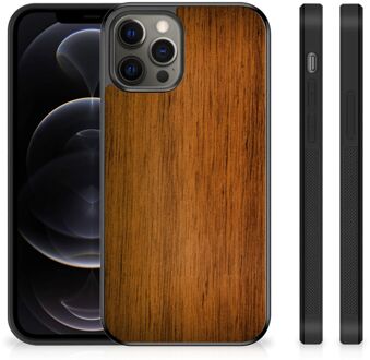 B2Ctelecom Leuk Case Super als Vaderdag Cadeaus iPhone 12 Pro Max Smartphone Hoesje met Zwarte rand Donker Hout