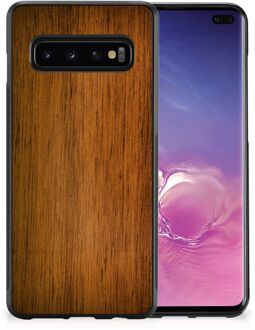 B2Ctelecom Leuk Case Super als Vaderdag Cadeaus Samsung Galaxy S10+ Smartphone Hoesje met Zwarte rand Donker Hout