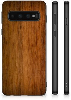 B2Ctelecom Leuk Case Super als Vaderdag Cadeaus Samsung Galaxy S10 Smartphone Hoesje met Zwarte rand Donker Hout