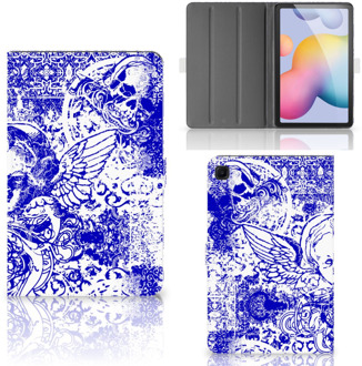 B2Ctelecom Leuk Hoes Samsung Galaxy Tab S6 Lite Hoes met Standaard Angel Skull Blue