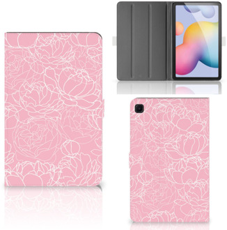 B2Ctelecom Leuk Hoes Samsung Galaxy Tab S6 Lite Tablet Hoes met Magneetsluiting Witte Bloemen