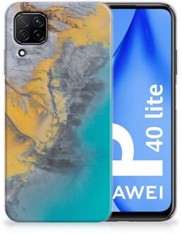 B2Ctelecom Leuk Hoesje Huawei P40 Lite Telefoonhoesje Marble Blue Gold