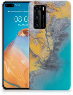 B2Ctelecom Leuk Hoesje Huawei P40 Telefoonhoesje Marble Blue Gold