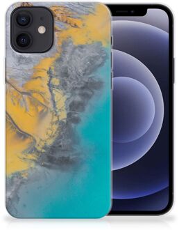 B2Ctelecom Leuk Hoesje iPhone 12 | 12 Pro (6.1") Telefoonhoesje Marble Blue Gold