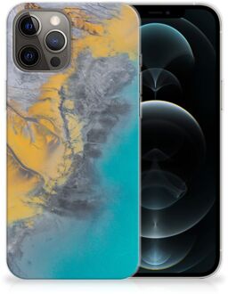 B2Ctelecom Leuk Hoesje iPhone 12 Pro Max Telefoonhoesje Marble Blue Gold