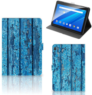 B2Ctelecom Leuk Hoesje Lenovo Tab E10 Cover met Standaard Personaliseren Wood Blue