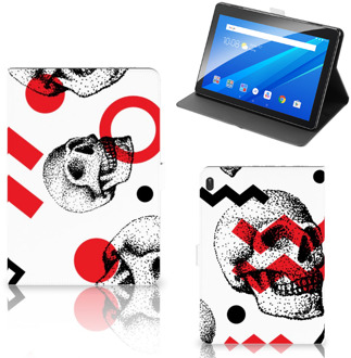 B2Ctelecom Leuk Hoesje Lenovo Tab E10 Hoes met Magneetsluiting Skull Red