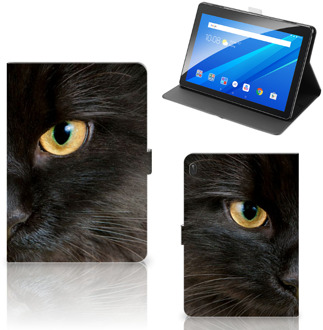 B2Ctelecom Leuk Hoesje Lenovo Tab E10 Hoesje met Magneetsluiting Zwarte Kat