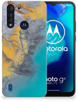 B2Ctelecom Leuk Hoesje Motorola Moto G8 Power Lite Telefoonhoesje Marble Blue Gold