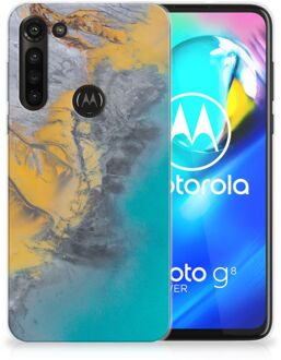 B2Ctelecom Leuk Hoesje Motorola Moto G8 Power Telefoonhoesje Marble Blue Gold