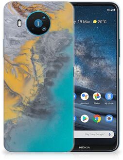 B2Ctelecom Leuk Hoesje Nokia 8.3 Telefoonhoesje Marble Blue Gold