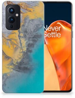 B2Ctelecom Leuk Hoesje OnePlus 9 Telefoonhoesje Marble Blue Gold