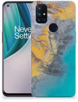 B2Ctelecom Leuk Hoesje OnePlus Nord N10 5G Telefoonhoesje Marble Blue Gold