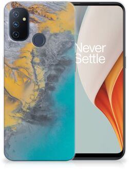 B2Ctelecom Leuk Hoesje OnePlus Nord N100 Telefoonhoesje Marble Blue Gold