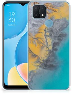 B2Ctelecom Leuk Hoesje OPPO A15 Telefoonhoesje Marble Blue Gold