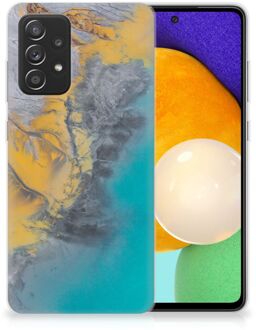 B2Ctelecom Leuk Hoesje Samsung Galaxy A52 (5G/4G) Telefoonhoesje Marble Blue Gold